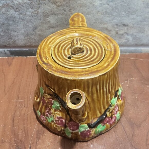 Vintage Wooded Log Cherry Blossoms Ceramic Tree Teapot Japan 4.25" - Picture 10 of 10